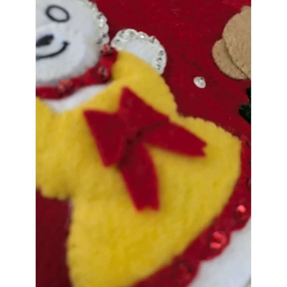 Christmas Tree Skirt Holiday Deco Felt Applique Bears Snowman Red 36